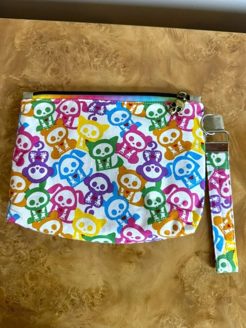 Skelanimals Rainbow Skeleton Animals Cotton Wristlet Pouch Zip Clutch Y2K Emo